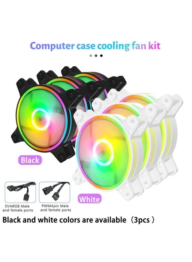 مروحة علبة الكمبيوتر ARGB بيضاء 3 قطع 4.72 بوصة تصميم حلقة مزدوجة 4 دبوس PWM 5 فولت 3 دبوس Sync - Image 1